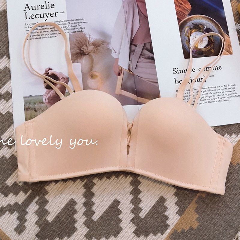 Autumn and winter smooth no trace seamless gathered bra  solid color simple upper thin / lower thick mold cup push up bra