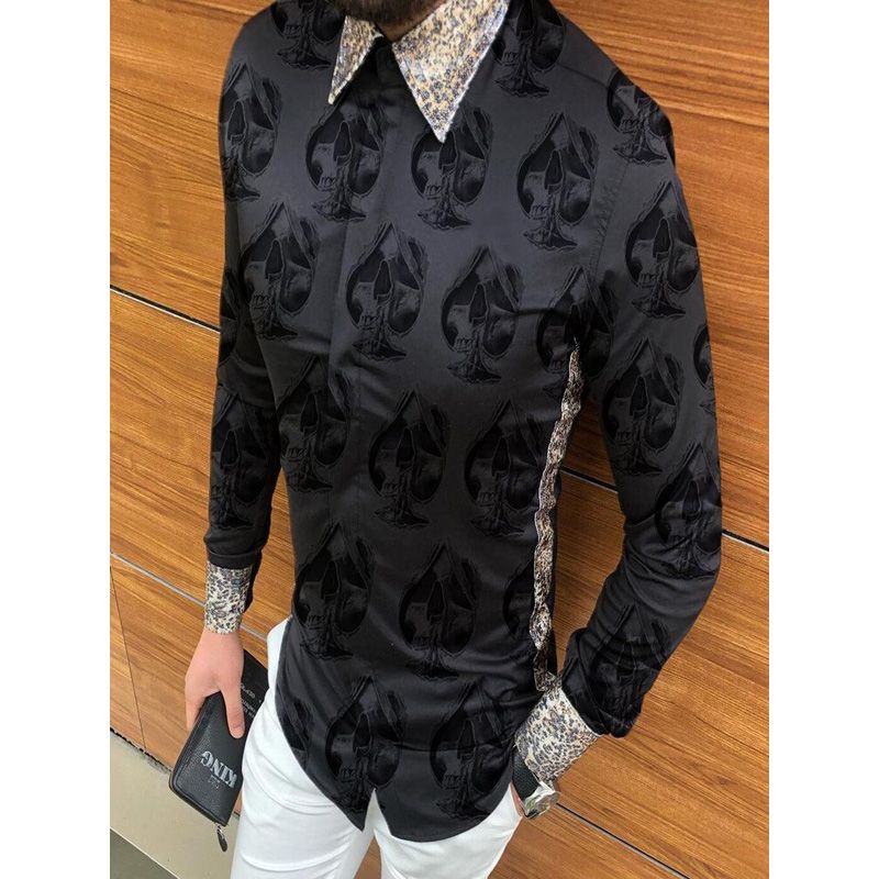 Men Paisley Print Shirt Camisa Social Masculina Manga Longa Prom Party Shirt Luxury Royal Golden Men's Casual Long Sleeve Shirt