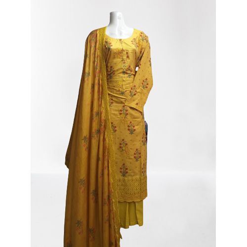 Yellow Colour Cotton Unstitched Ready Three Piece For Women (3 Piece)