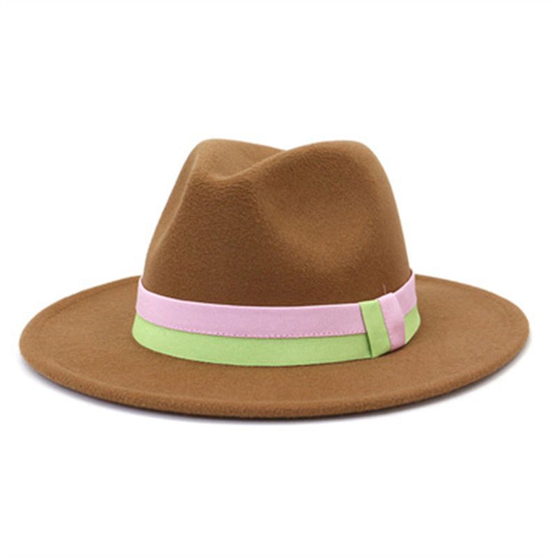 Fedora Hats Band Striped Casual PanaWomen Hats Solid Khaki Camel White Felt Hats Jazz Caps Men Women Hats SombrDe Mujer
