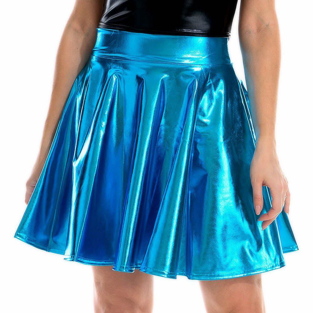 Summer  Laser High Waist Mini PU Leather Skirt Club Party Dance Shiny Holographic Skirts Harajuku JK Metallic Pleated Skirts