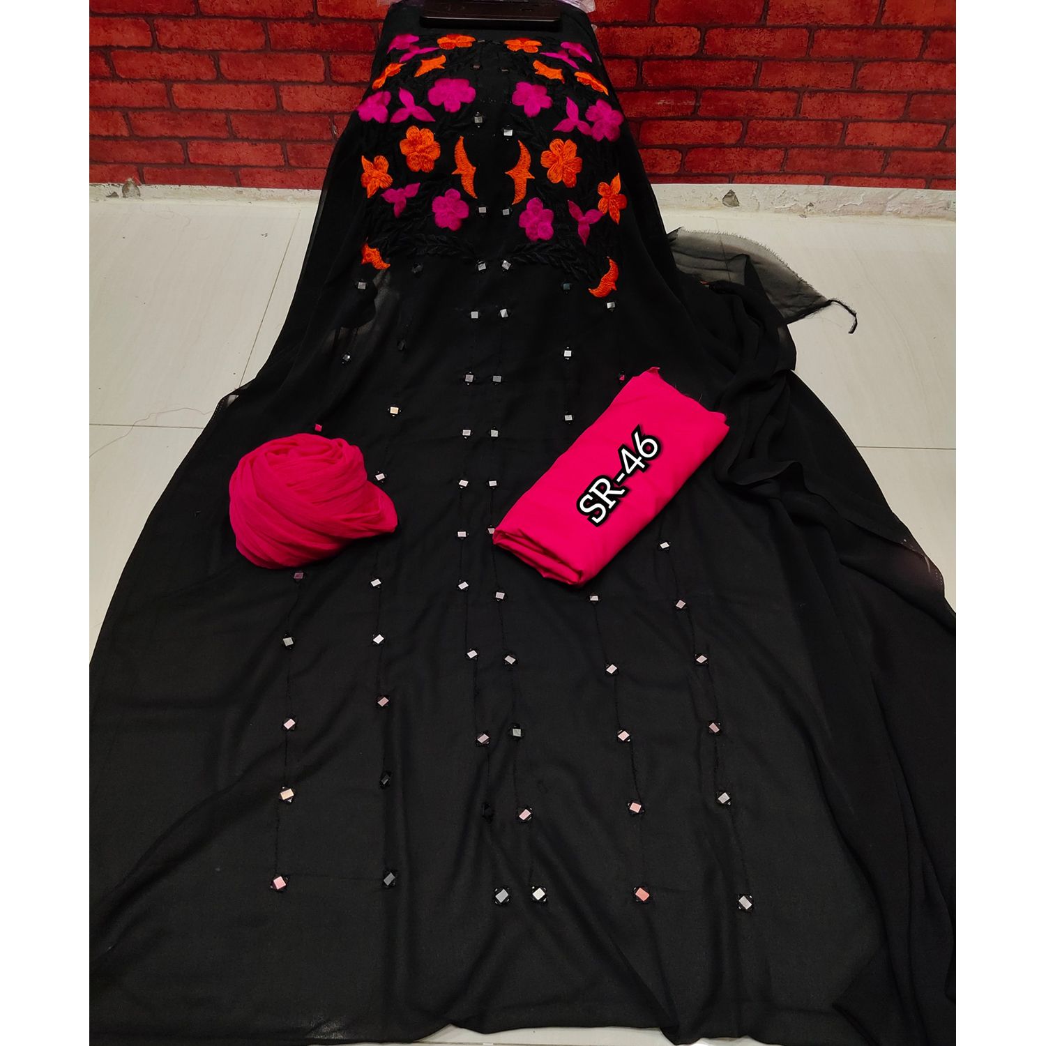 Black Colour Unstitched Georgette Excellent Embroidery Work, Fashionable, Stylish and Comfortable, Salwar Kameez  For Women (3 Piece)