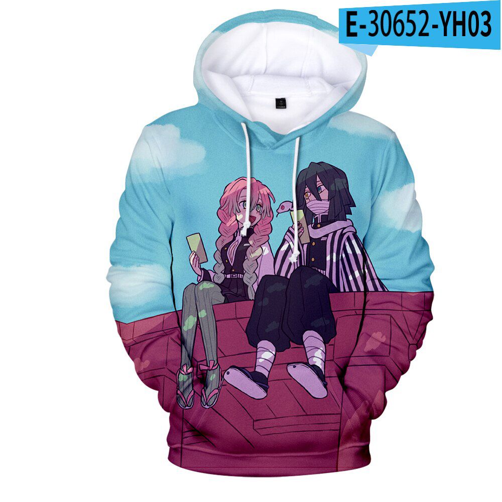 Black Hooded 3D Comic Kimetsu no Yaiba Hoodies Sweatshirts Men Women Hoodie 3D Demon Slayer Boys Girls Suitable Pullovers