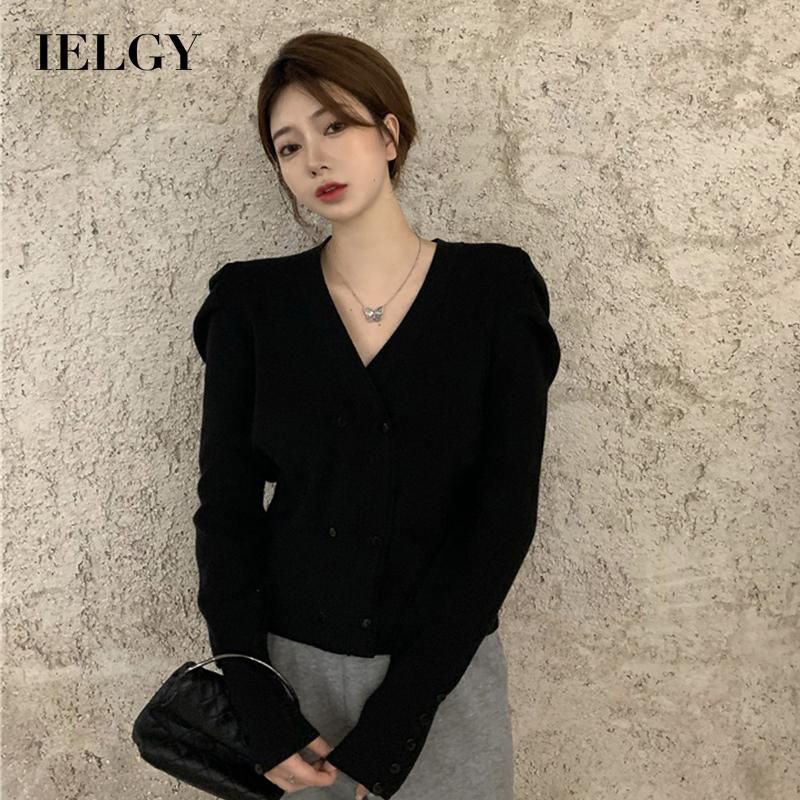 IELGY Sweaters Knits V-neck Women's clothes Slim Bottoming Cardigans Short Tops Long sleeves