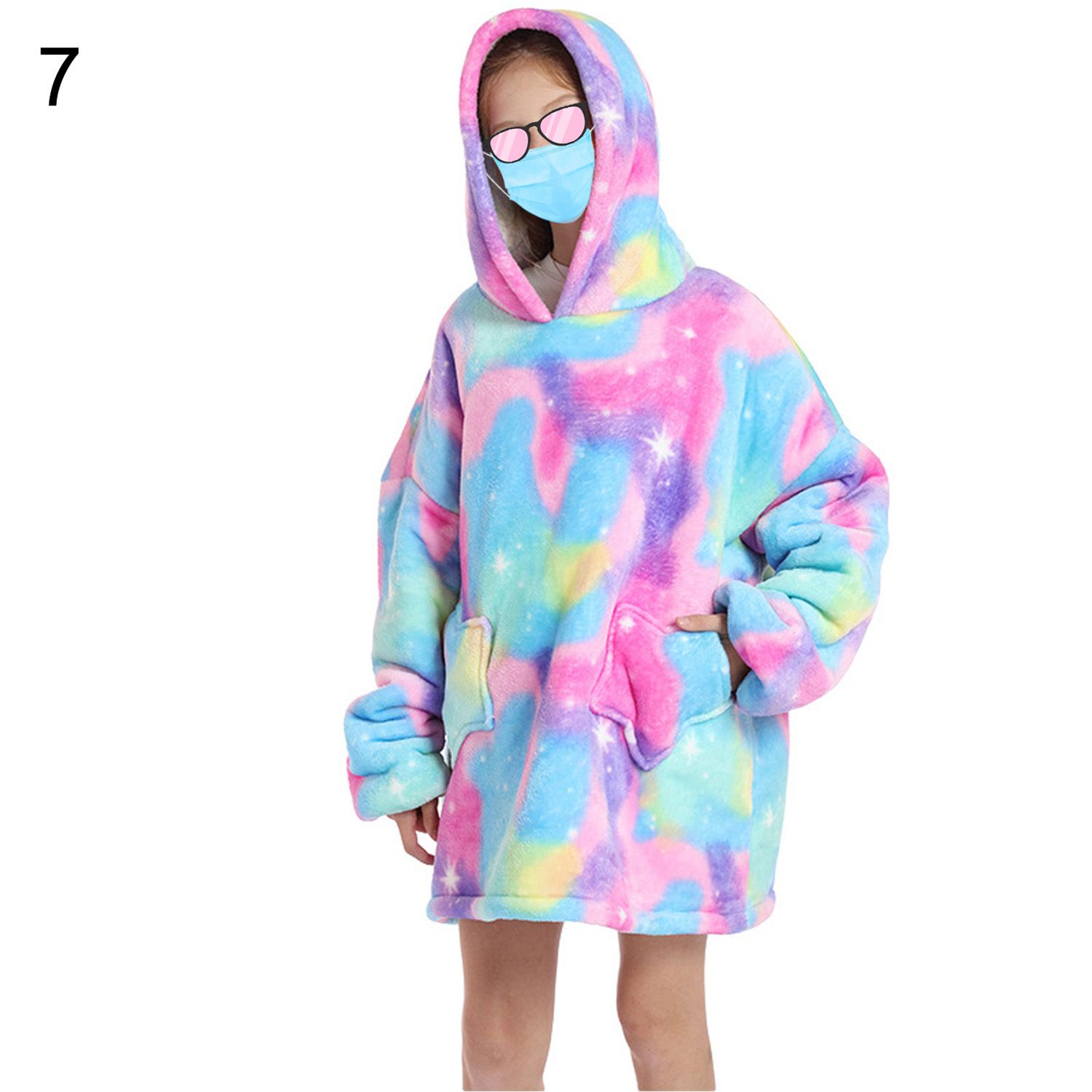 Hooded Nightgown Durable Children Front Pocket Coloful Hooded Nightdress