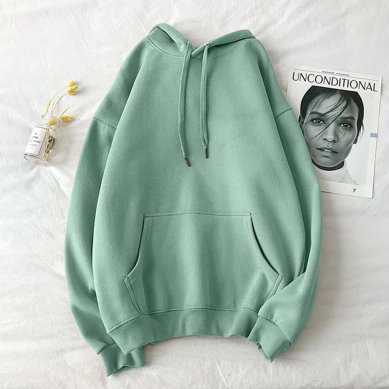 Korean Style Hooded Sweatshirt Ladies Solid Color Winter Hoodie Multicolor Warmth Oversized Plus Velvet Ladies Sweatshirt Harajuku Hooded Thickened Women's Hooded Top  Ladies Autumn Fashion Top