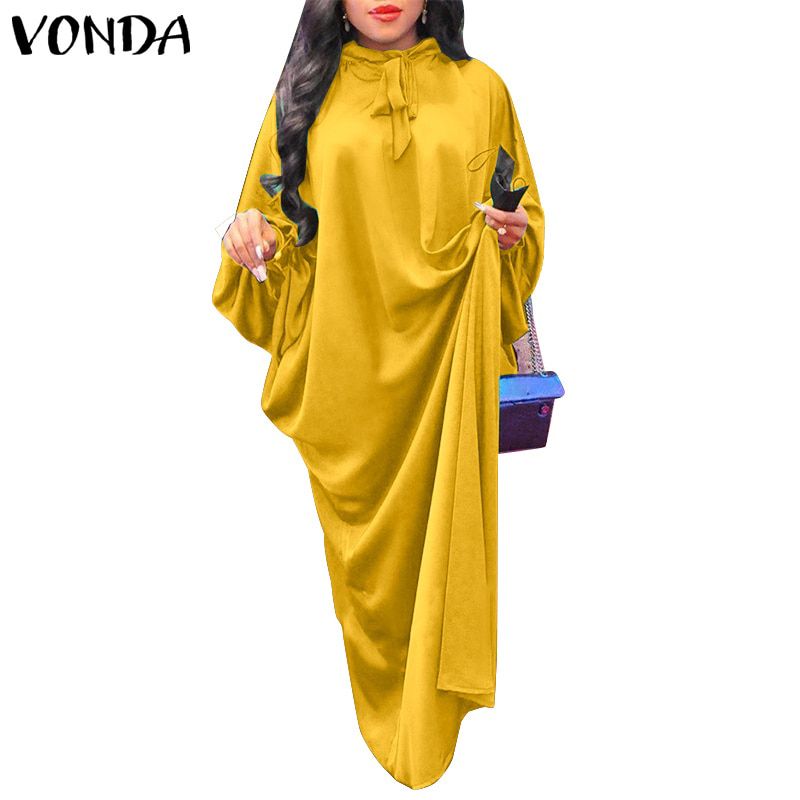 Women Kaftan Dress 2021 VONDA Spring Long Sleeve Elegant Party Maxi Dresses Female Bohemian Lantern Sleeve Vestidos Oversized