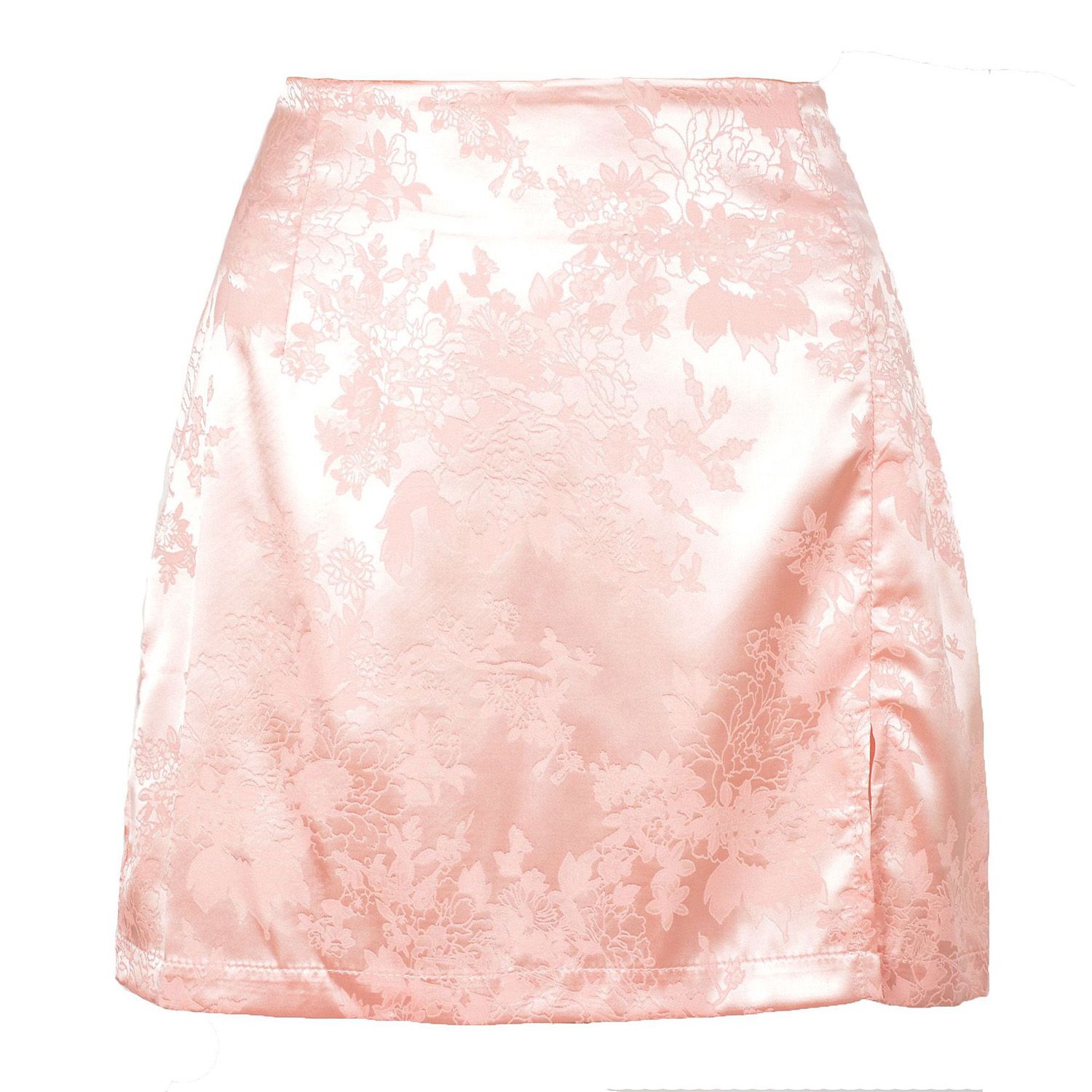 Women Sexy Satin Floral Printed High Waist Split Hem Mini Skirt Fashion Smooth Slim A-line Mini Dress
