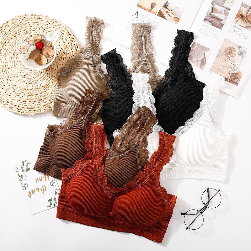 Lace Basic Crop Top Bras Women Seamless Bralette Push Up Bra Sports Padded Vest Tank Tops Comfortable Lingerie Underwear
