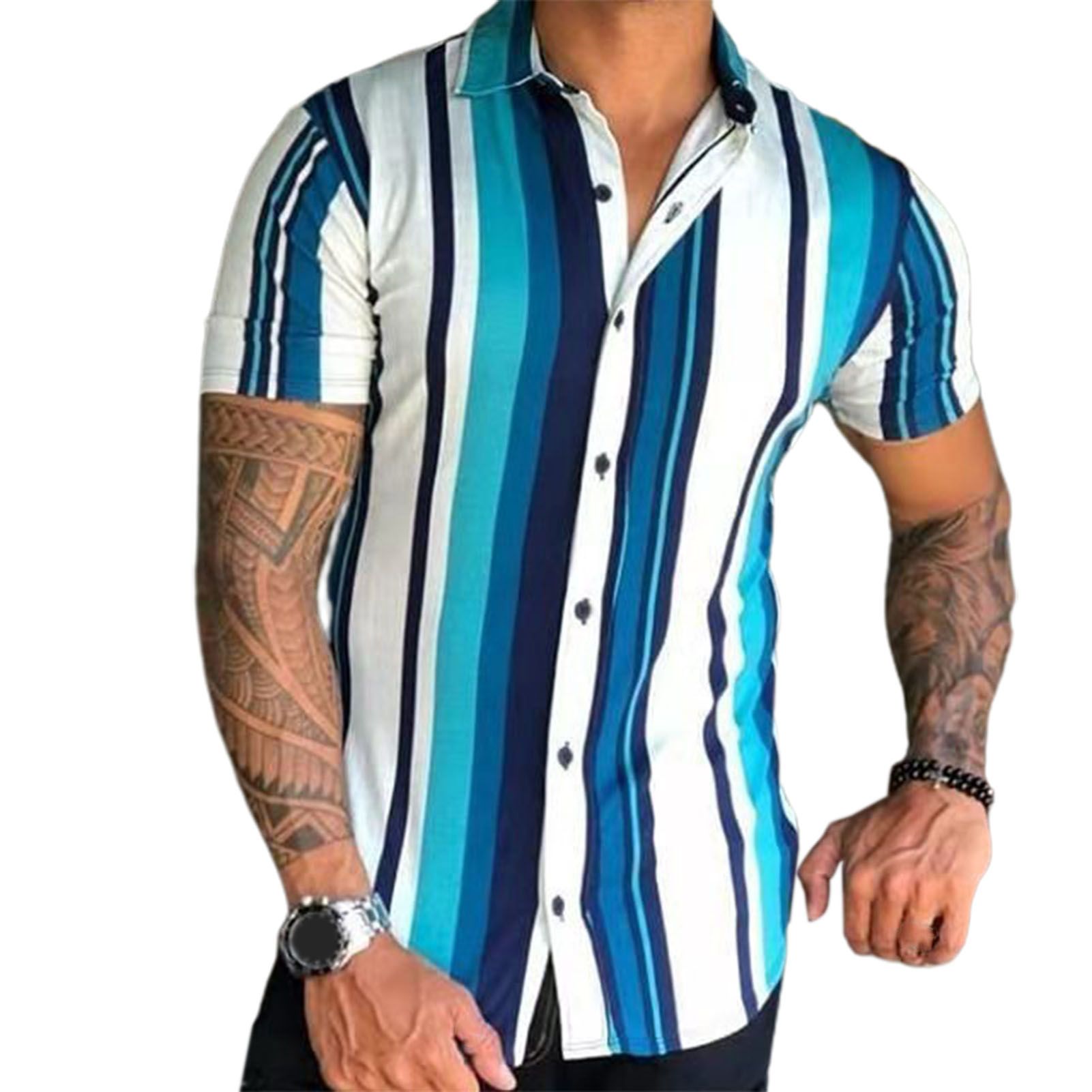Men Shirt Short Sleeve Slim-fitting Buttons Shirt