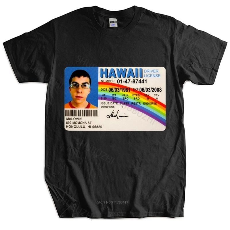 Homme t shirt summer men t-shirt Mclovin id card superbad geek Mens Cotton T-shirt unit-shirt teenagers cool tops