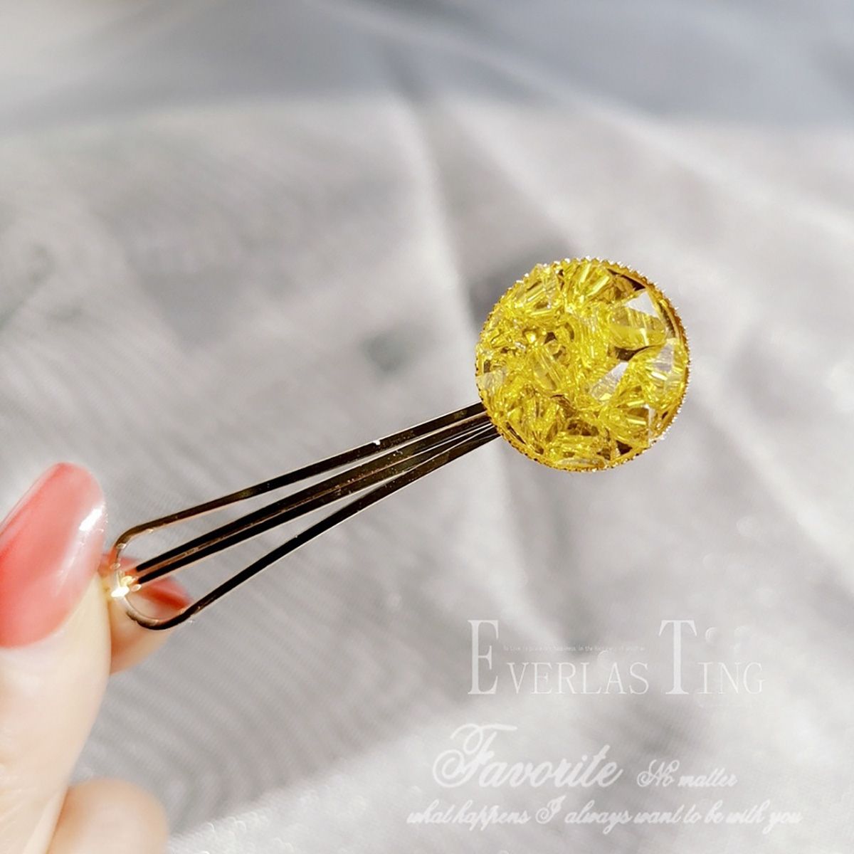 1 PCS Korea Shiny Bright Yellow Purple Crystal Rhinestones Hair Clips Geometric Round Hairgrip Metal Hair Accessories For Women