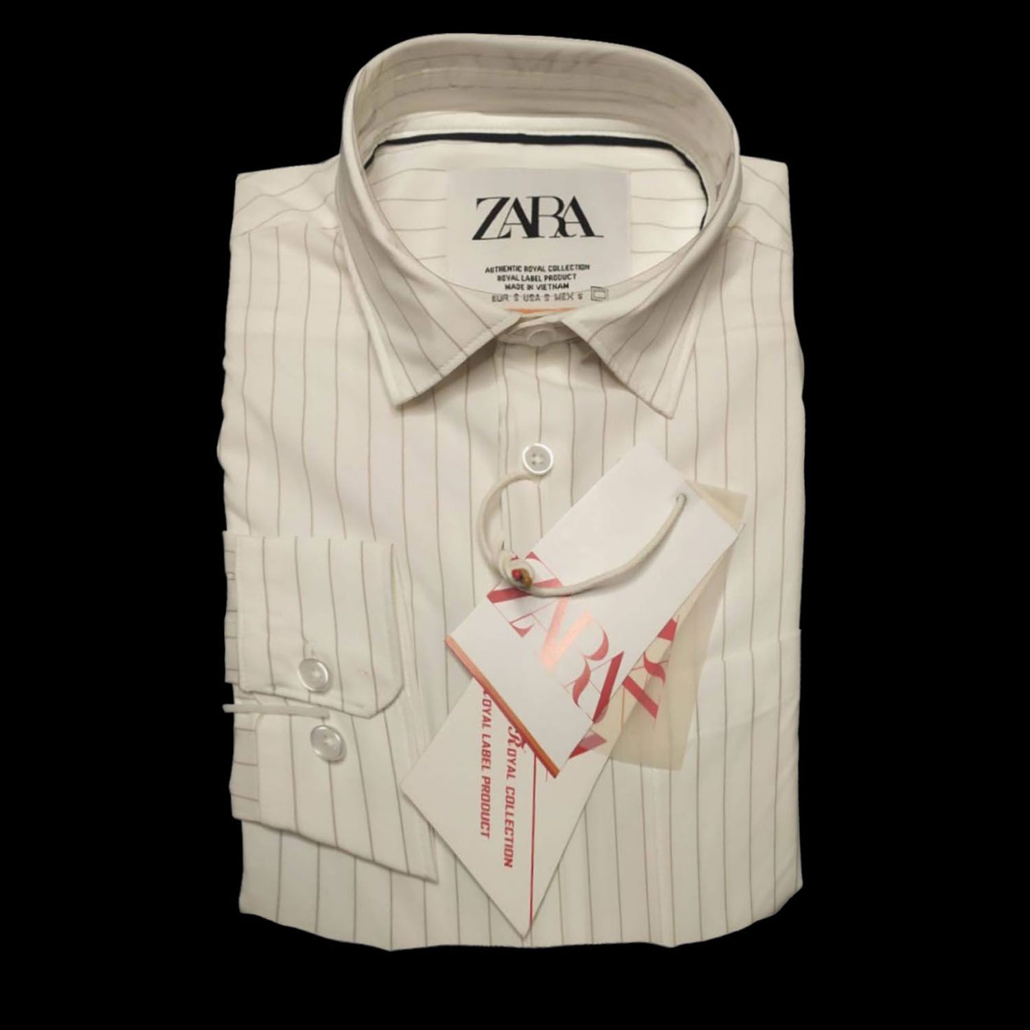 ZARA Slim Stretch Shirt with Lapel Collar and Long Sleeves with Buttoned Cuffs White Stripe