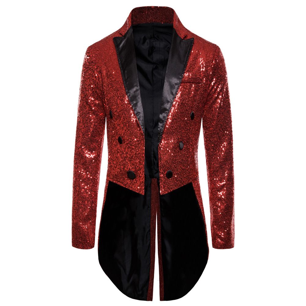 2021 Men’ s Suit, Sequins Turn-Down Collar Long Sleeve Swallow-Tailed Coat for Men, S/M/L/XL/XXL