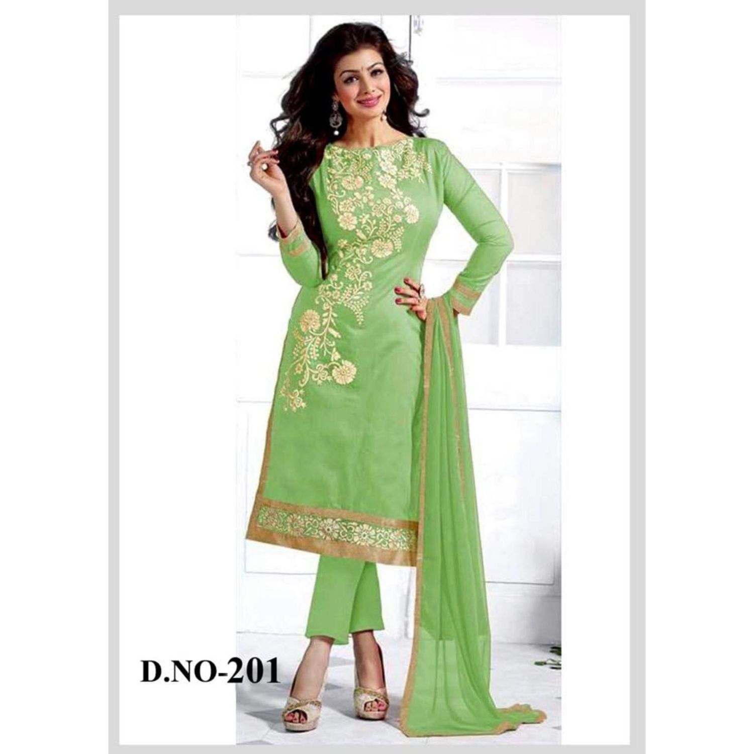 Unstitched green Cotton Salwar Kamiz For Women