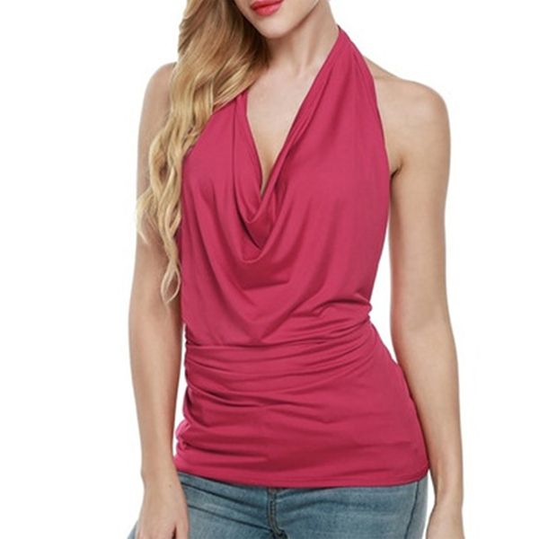Bigsweety Backless Tops Sleeveless Hanging Neck T Blouse For Woman Summer Blouse Deep V Halter Top Tee Female