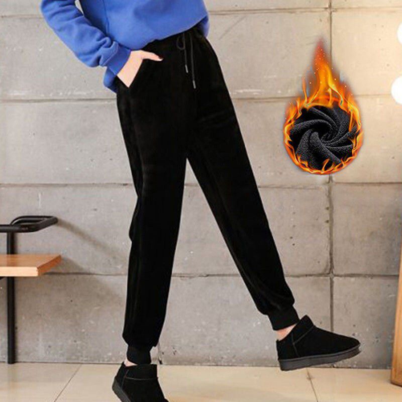 Slim Women Pant Winter Lambskin Cashmere Pants Warm Female Casual Pants Harem Pants Lined Fleece Trousers Autumn Sweatpants