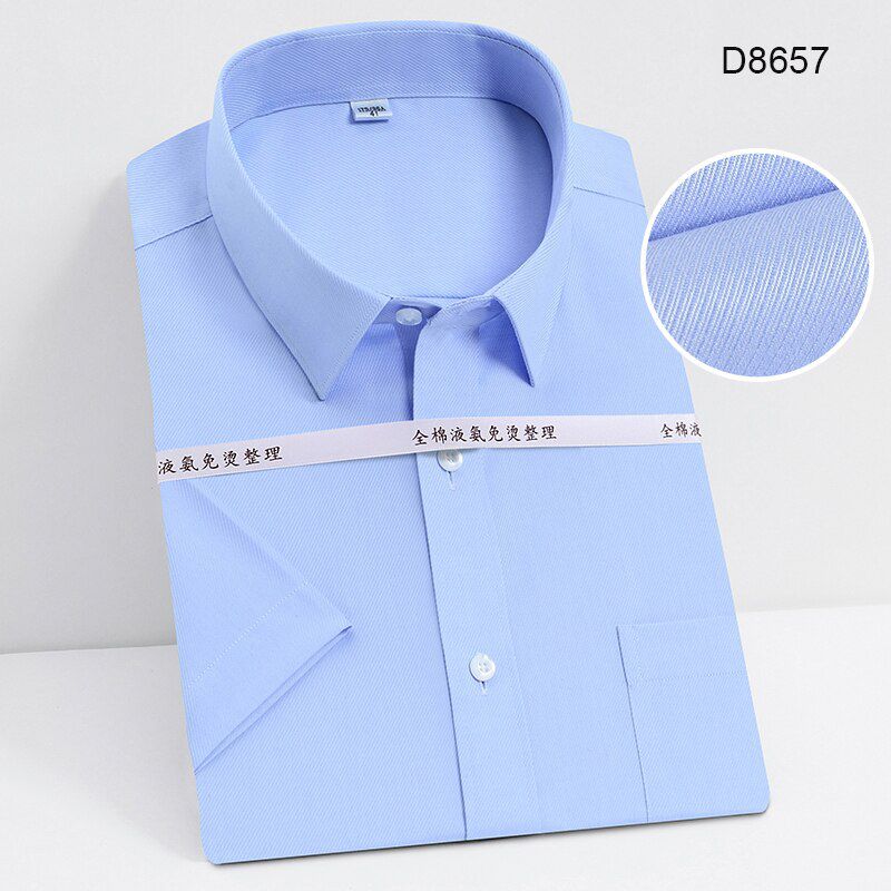Summer  S~ 8XL men's Dress Shirts Iron-Free easy Care Short Sleeve Regular Fit Pocket Mens formal Shirts for Work