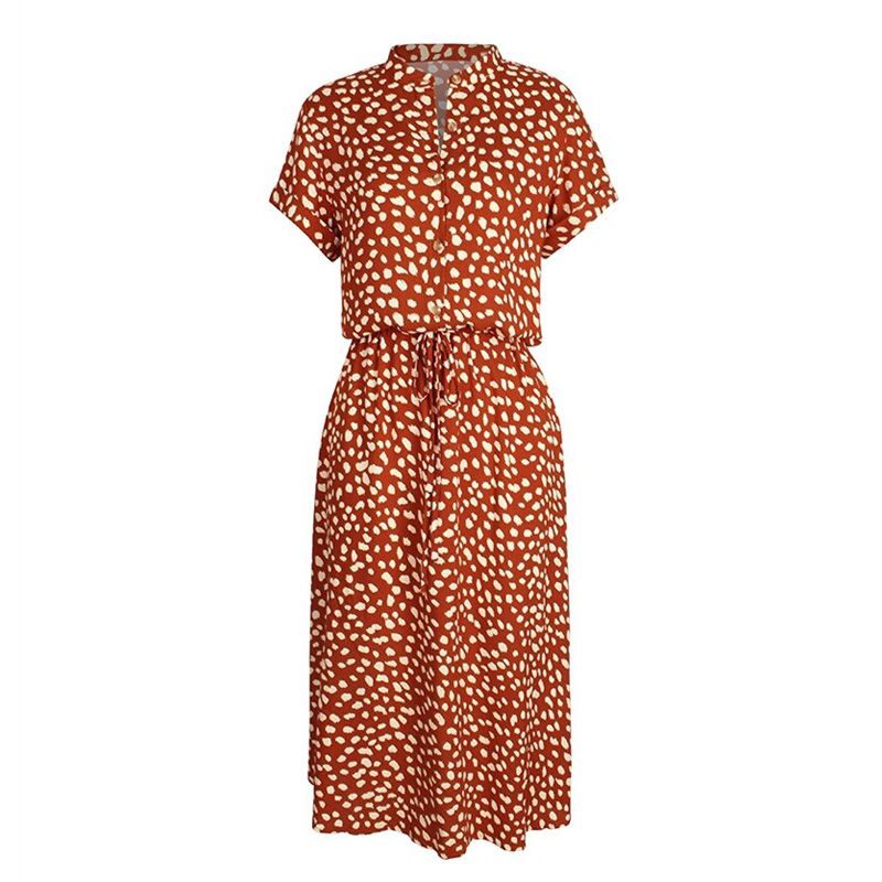 New Ladies Leopard Print Summer Dress Women Casual Shirt Midi Dress Female A-line Loose Bohemian Women Beach Dress Vestidos