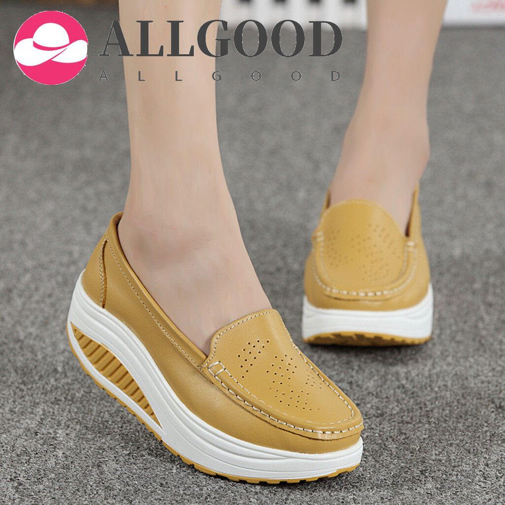 Ladies wedge shoes, large stock Women's Fashion Casual Solid Slip On Wedges Thick Bottom Platforms Work Shoes
