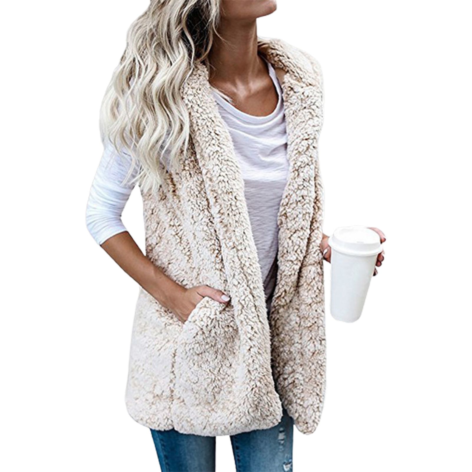 Cardigan Vest All Match Warm Double-sided Fluffy Pure Color Vest