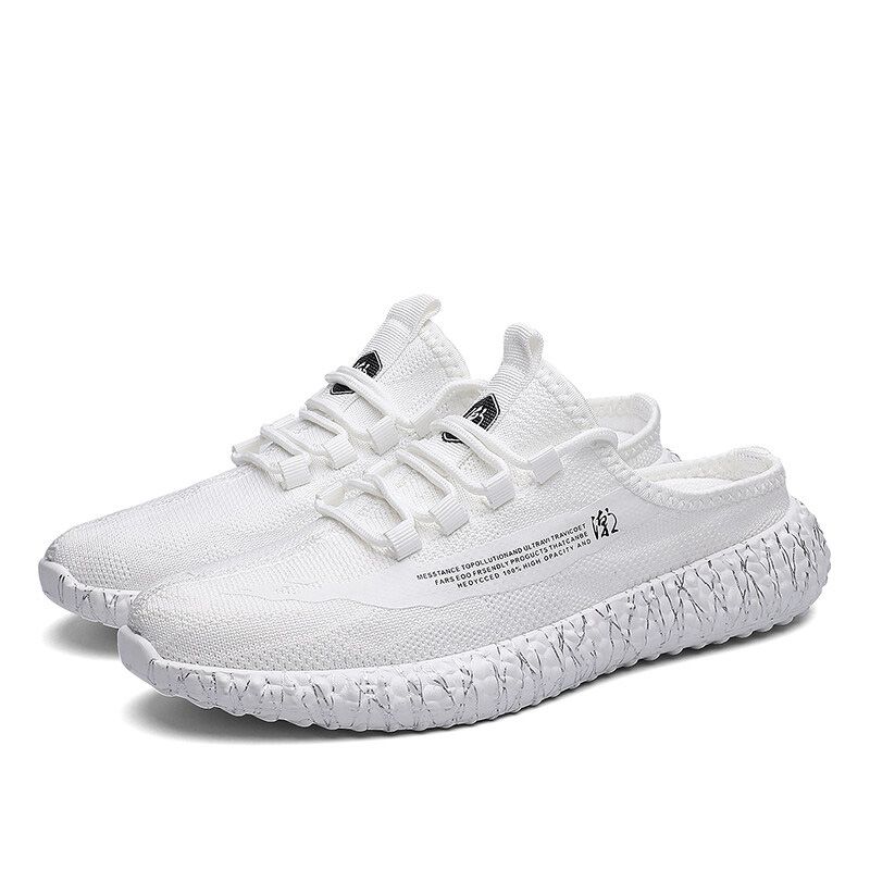 Fashion Men Mesh Shoes Casual Half Loafers Slip on Thick Bottom Shoes for Men Kasut Lelaki (Beige,Black,White)