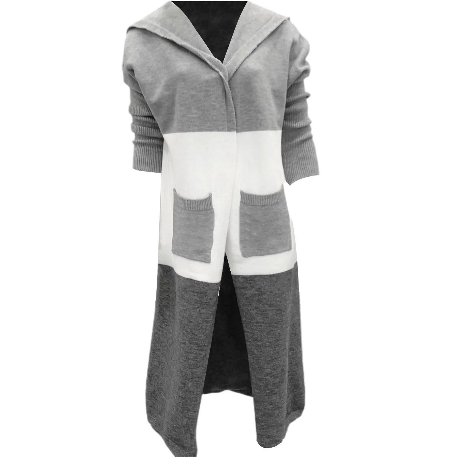 Knitted Coat Long Letters Print Hooded Pockets Sweater Coat