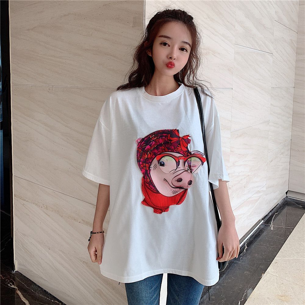 New T-Shirt for Women Beautiful and Fashionable Loose Style Round-Shaped Collar and Elbow Sleeve T-Shirt