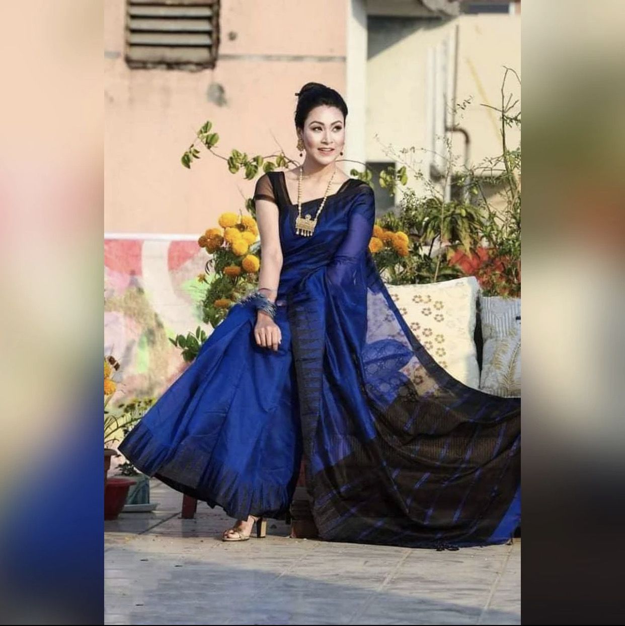 Exclusive fashionable tangail Dupiyan Soft Half Silk Temple Par Saree for Women