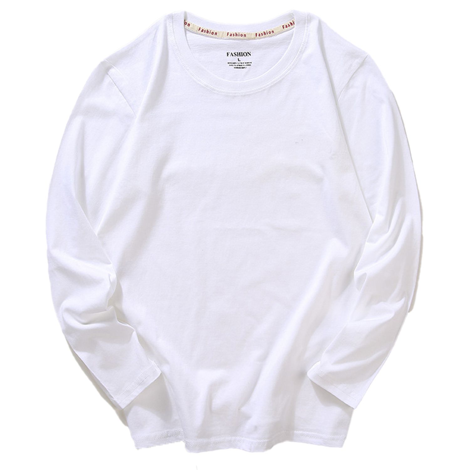 Men Pullover Long Sleeve Crew Neck Pure Color T-shirt