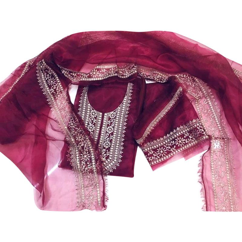 Indian Unstitched Georgette/Jorjet Tissu Embroidury Work Shalwar Kamiz Four Piece (4 Piece)