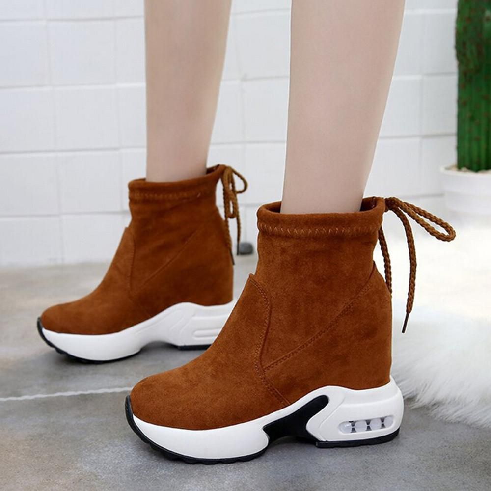 New arrivals korean fashion boots for women ladies Women's Casual Sports Boots Muffin Platform Shoe Wedges Shoes Lace-Up Short Boot Women Foreign Version winter Booots
