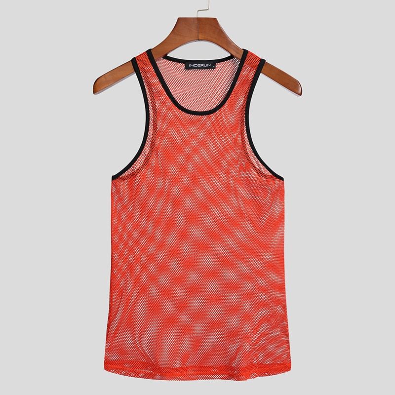 Men TaTops Mesh Patchwork See Through Breathable Sleeveless Casual Vests Summer Streetwear Men Tops S-5XL INCERUN