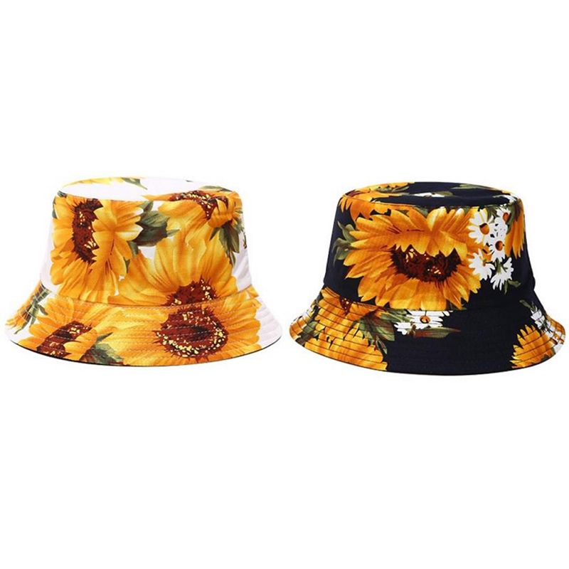 【ALLGOOD】Double SiFlower Print Bucket Hat Fisherman Sun Cap Men Women Adjustable New