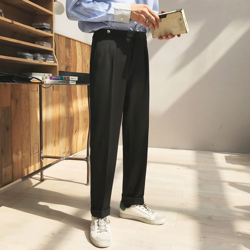 2019 Men's Silk Formal Business Casual Pants Western-style Trousers Vertical Slim Suit Pants Black/grey/Beige Color Social Pants