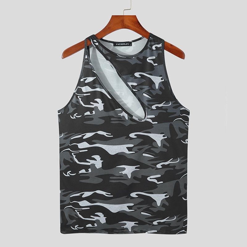 Fashion Men TaTops O-neck Sleeveless Hollow Out Casual Vests Men Solid Color Streetwear Waistcoats S-5XL INCERUN