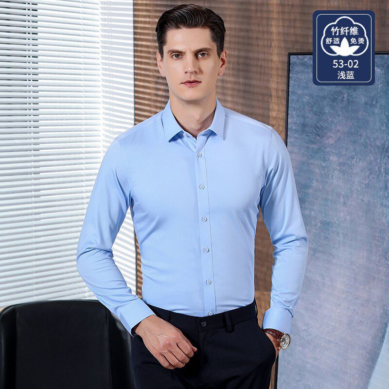 Bamboo Fiber Men Shirt Long Sleeve Luxury Solid Stretch Comfort Soft Square Collar Brand Formal Slim Fit Non Iron Smooth Camisa