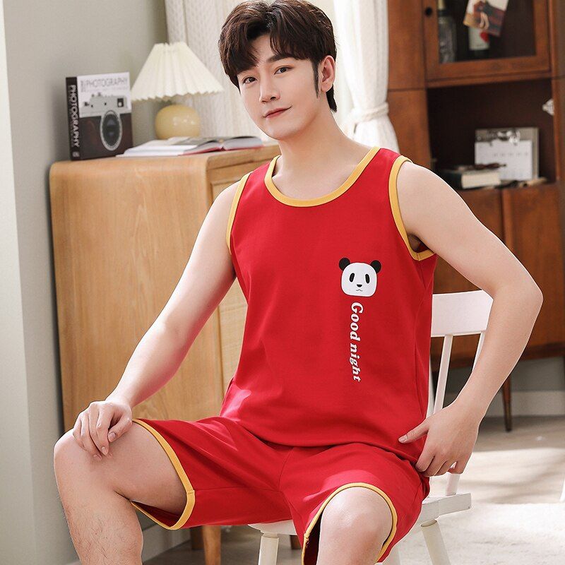 Couple's Pajama Sets M-4XL Summer VPajamas Lovely Cartoon Sleepwear Cotton Pajamas For Women Short Top Pant Leisure Outwear