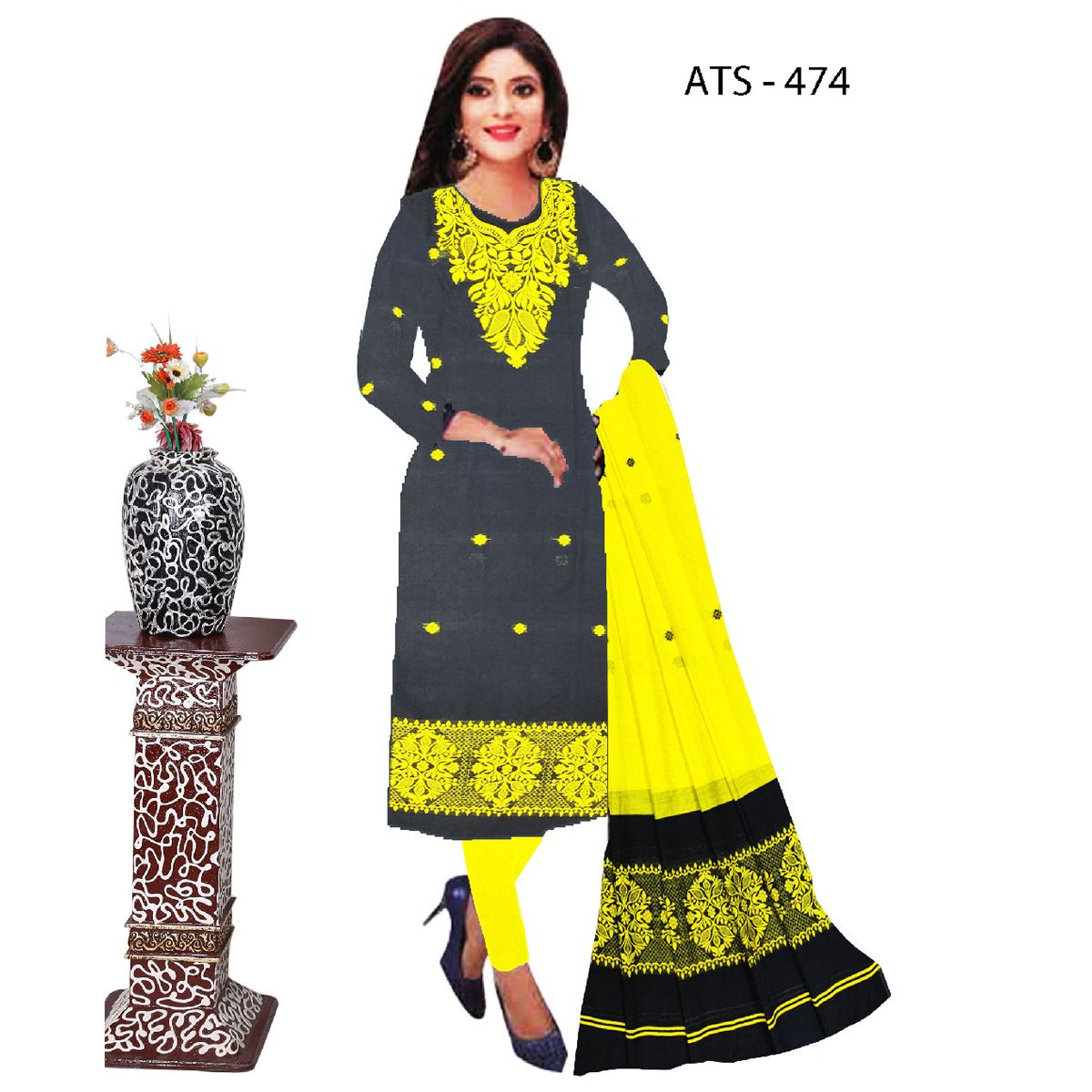 Unstitched Half Silk Hand Work Salwar Kamiz (Made By Tant) | (from Tangail)
