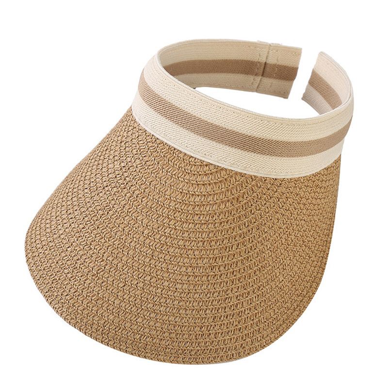 Women's Straw Hats Summer Panama Big Brim Empty Top Sun Visor Beach Hat Sun Protection Fishing Outdoor Female Caps MZ108