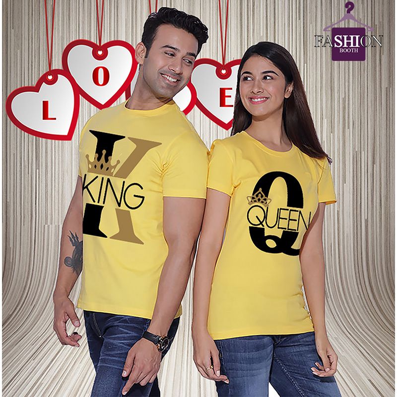 Couples Special Valentines Light Yellow T-Shirt Combo Collection By Fashion Booth (KingQueen)
