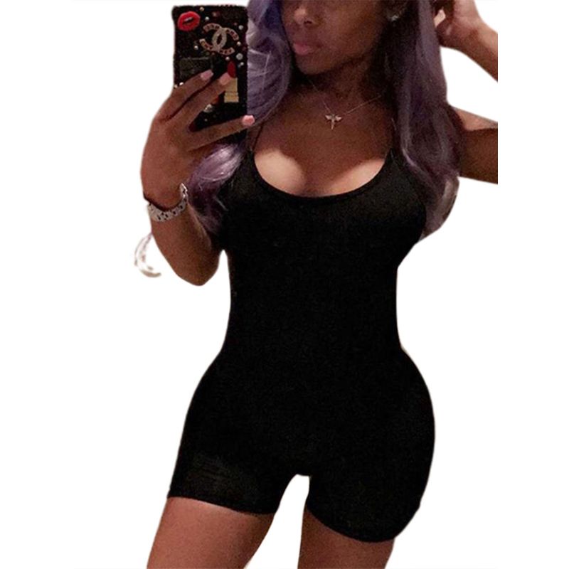 Women Sexy Round Neck Jumpsuit Street Shooting Solid Color Sleeveless Casual Home Jumpsuit