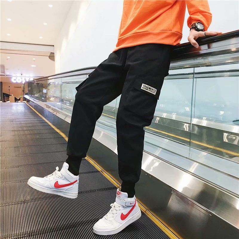 ckets Cargo Pants Men Color Patchwork Casual Jogger Fashion  Trousers Tide Harajuku Streetwear