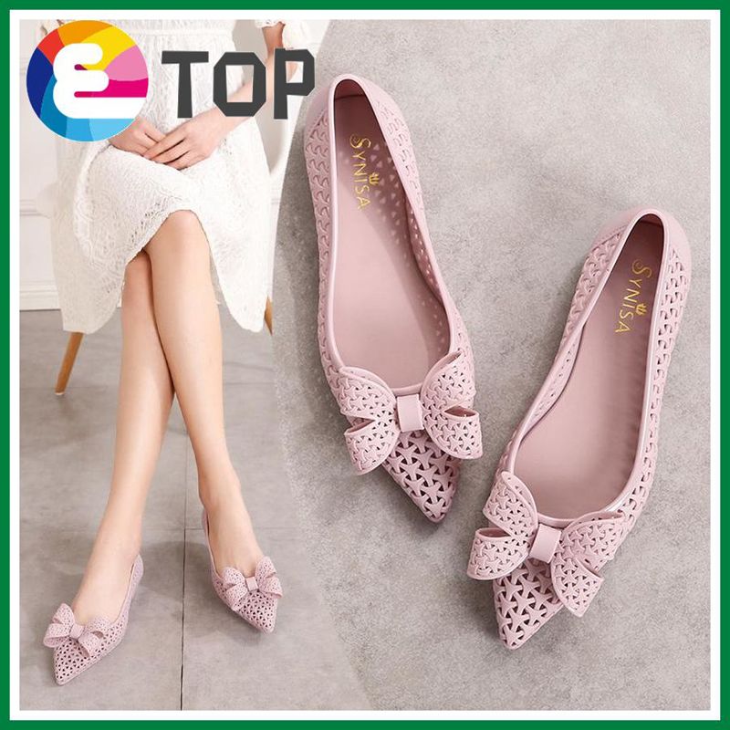 Women Hollowed - out Sandals Jelly Flat Shoes Pointed Slip-On Shoes