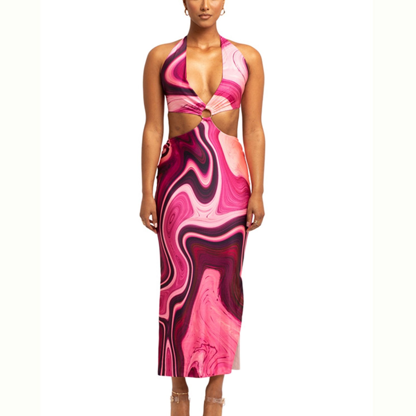 Dress Sleeveless Bodycon Women Adjustable Halter Printed Backless Maxi Dress for Beach