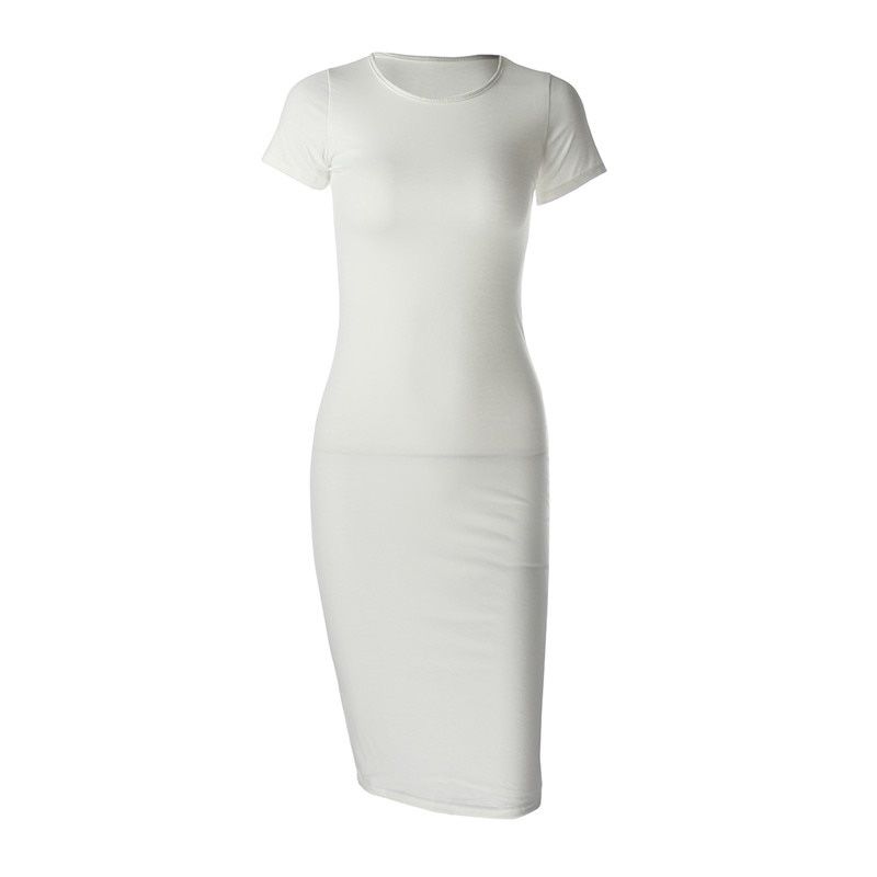Knitted Cotton Long Autumn Dress Women Fashion O-Neck Short Sleeve Office Ladies Summer Dress Casual Pencil Vestidos Party Robe