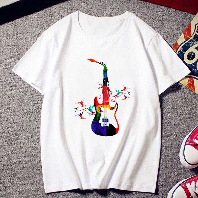 New Harajuku women's white T-shirt fashion creative Musical note printed T shirt summer casual shirt short-sleeved female Tshirt