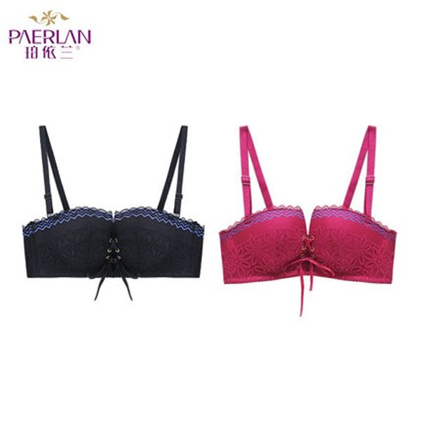 [ 2 pieces ] PAERLAN  Push Up 1/2 Cup small chest gathered strap bra memory soft Underwire Lace Floral pull B Back  underwear
