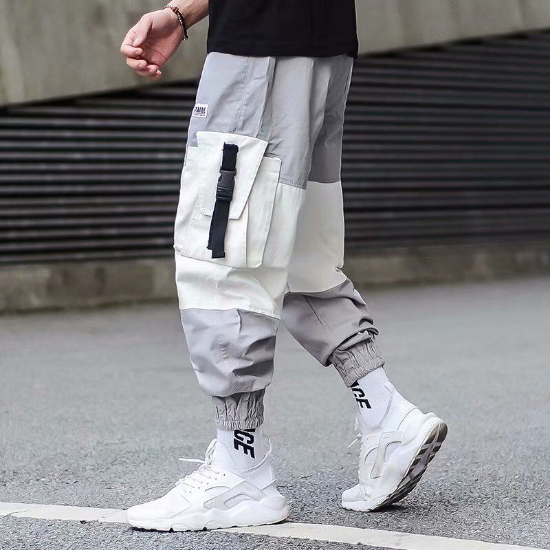 Color Joggers Men Black Harem Pants Multi-cket Ribbons Man Sweatpants Streetwear Casual Pants Elastic waist Male Trousers