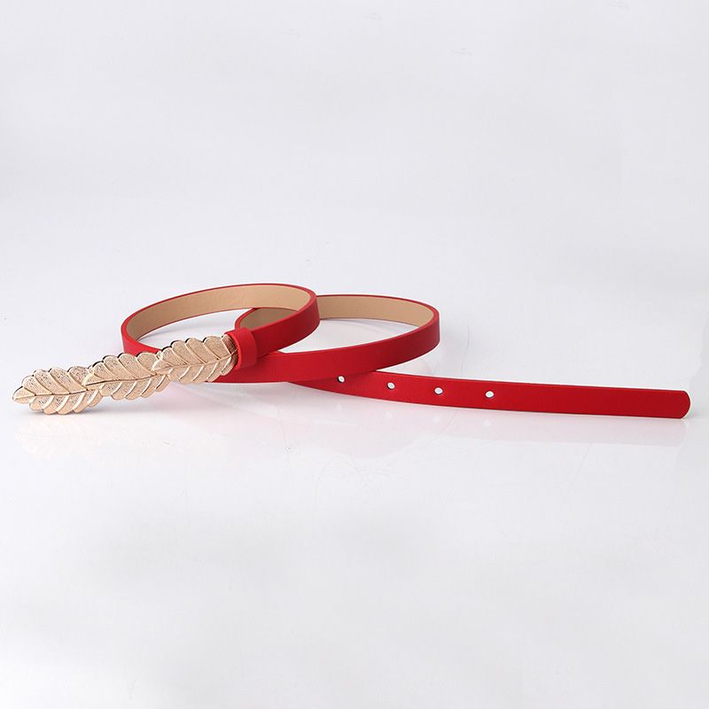 Loldeal 1.4x106cm Popular Women's Korean-Style Fashion Belt Slim-Fitting Simple All-Match Dress Decorative Band Leaf Buckle Thin Belt